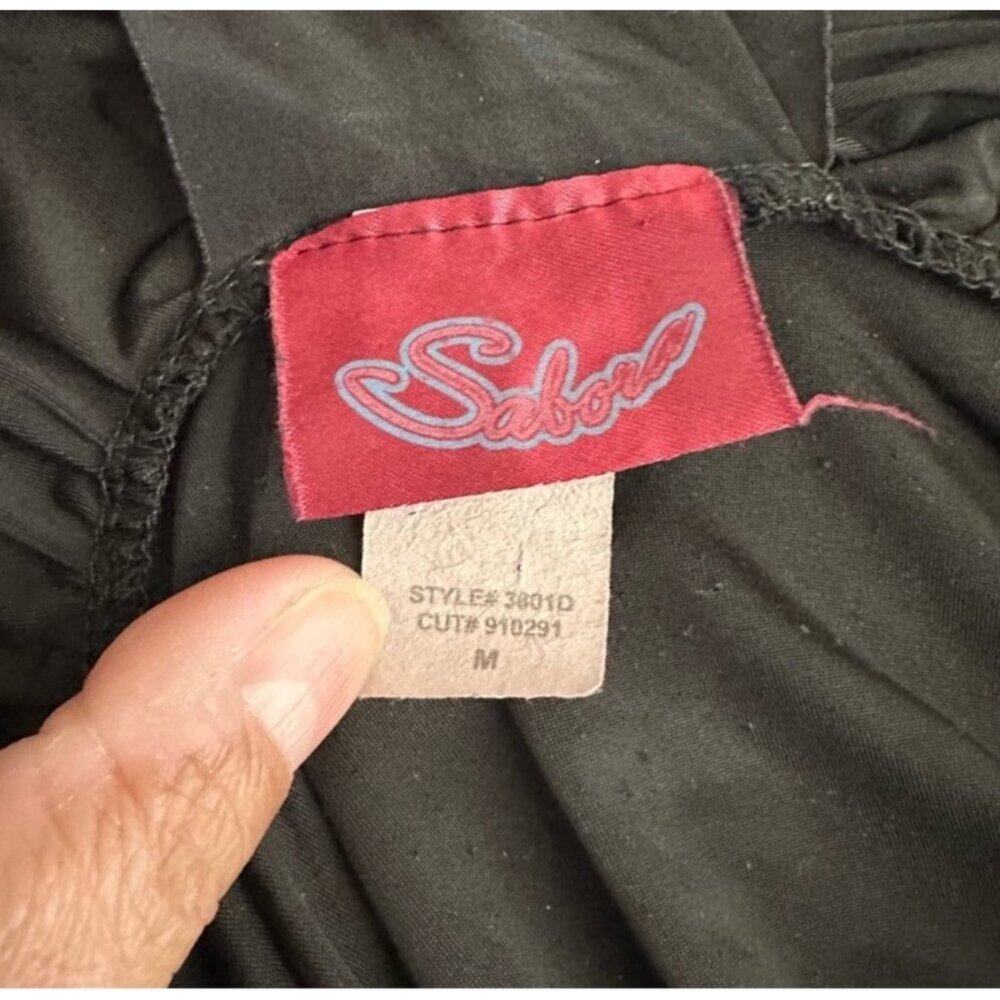 Sabora Black Ruched Belted V-Neck Dress Size M - Picture 4 of 10